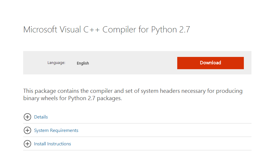 Microsoft Visual C++ Compiler for Python 2.7